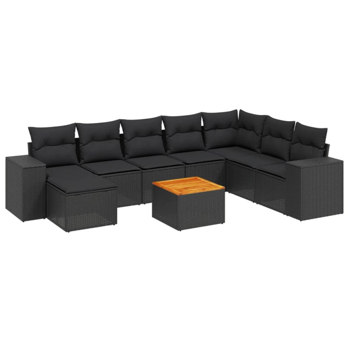 Set de sofás de jardín 8 piezas y cojines ratán sintético negro