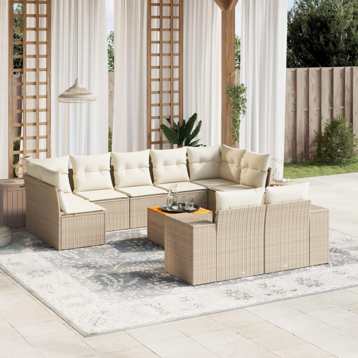 Juego de sofás jardín con cojines beige 10 pzas ratán sintético
