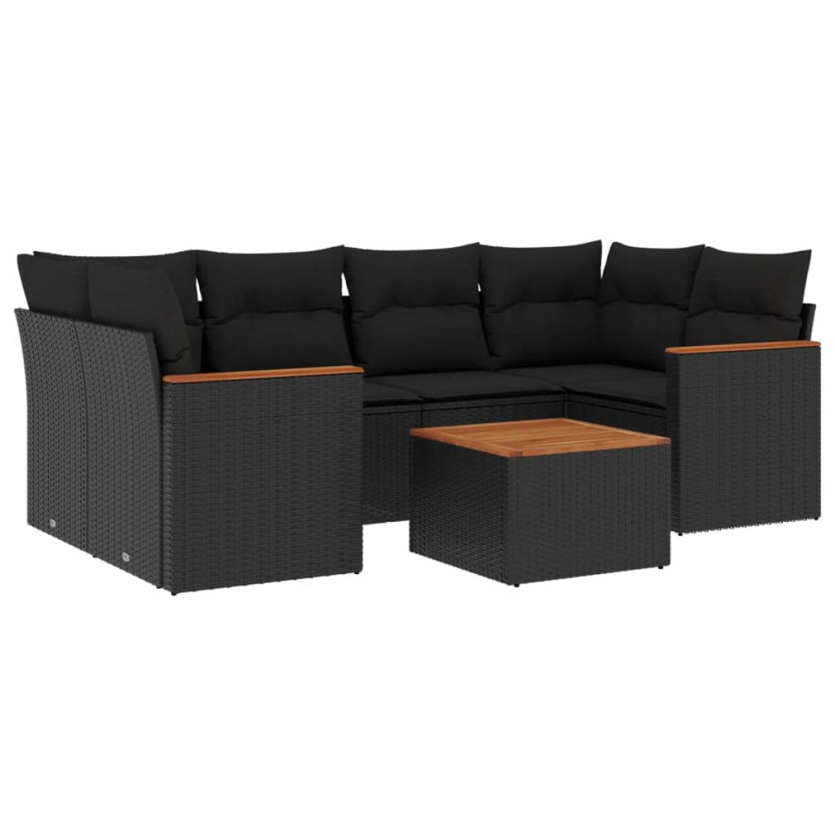 Set de comedor de jardín 7 pzas y cojines ratán sintético negro