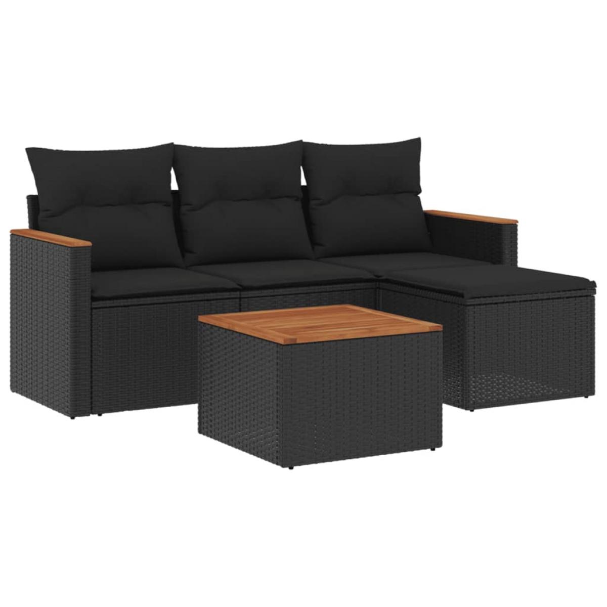 Set de muebles de jardín 5 pzas y cojines ratán sintético negro