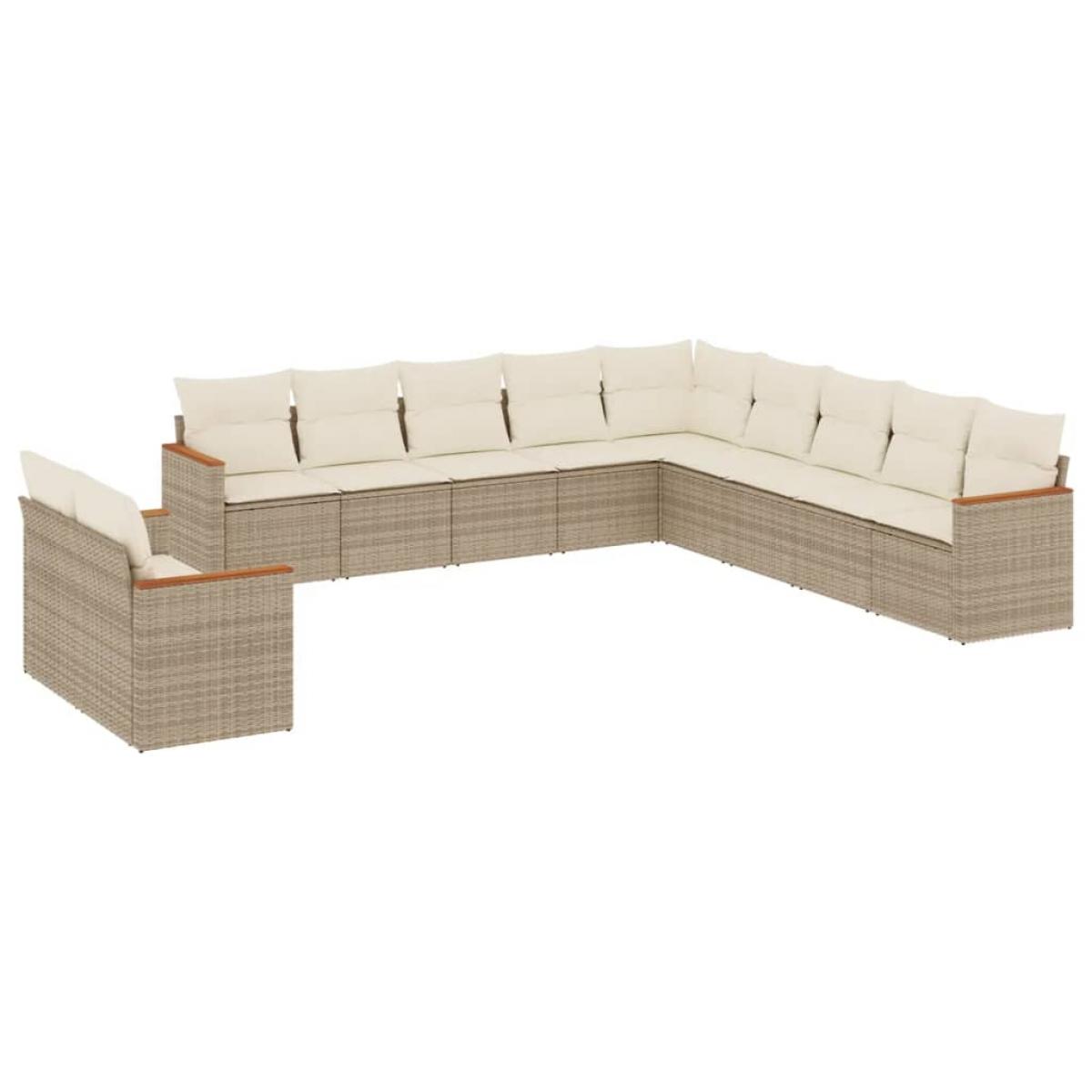 Set de sofás de jardín 11pzas con cojines ratán sintético beige