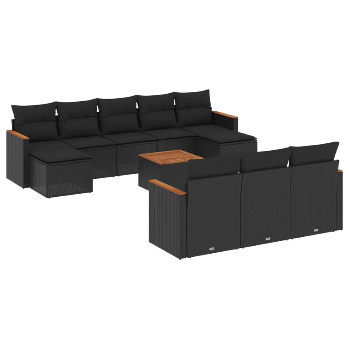 Set de sofás de jardín 11 pzas y cojines ratán sintético negro