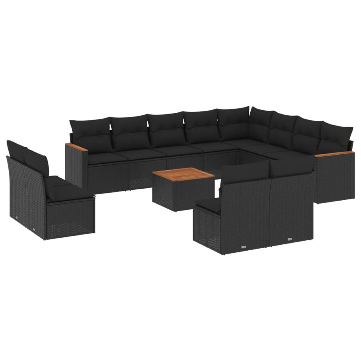 Set de sofás de jardín y cojines 13 pzas ratán sintético negro