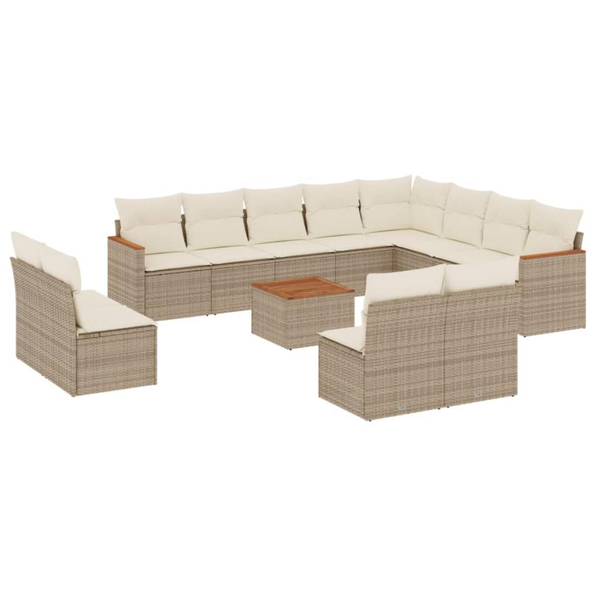 Set sofás de jardín con cojines 13 pzas ratán sintético beige