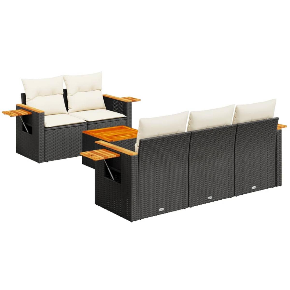 Set de sofás de jardín 6 piezas y cojines ratán sintético negro