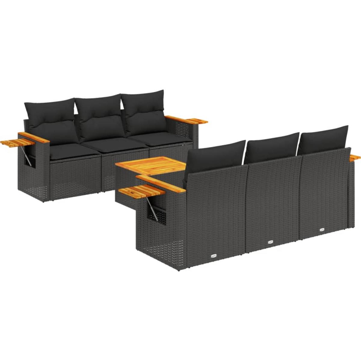 Set de comedor de jardín 7 pzas y cojines ratán sintético negro