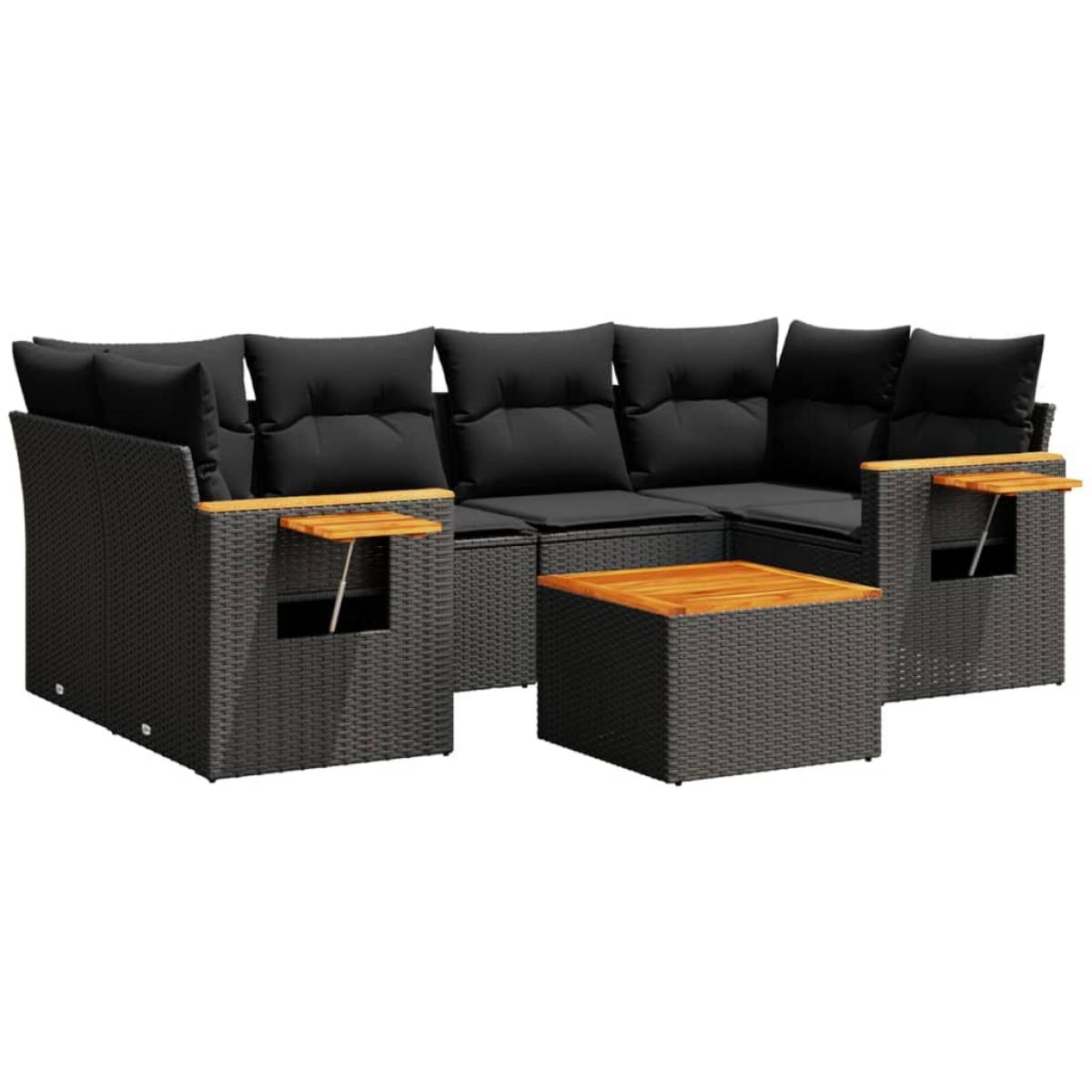 Set de comedor de jardín 7 pzas y cojines ratán sintético negro