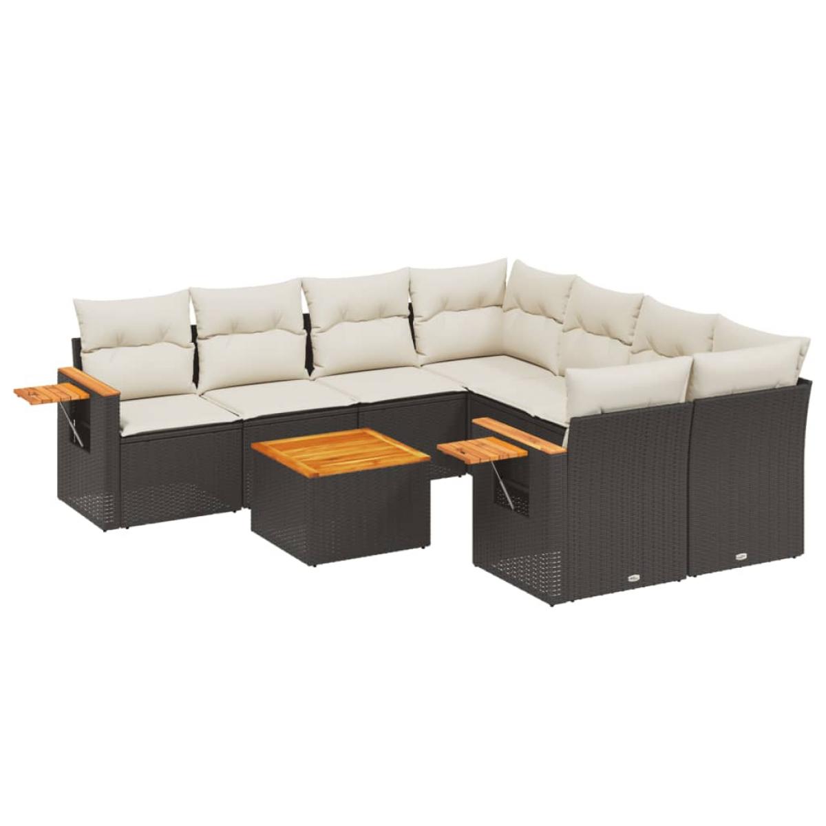 Set de sofás de jardín 8 piezas y cojines ratán sintético negro