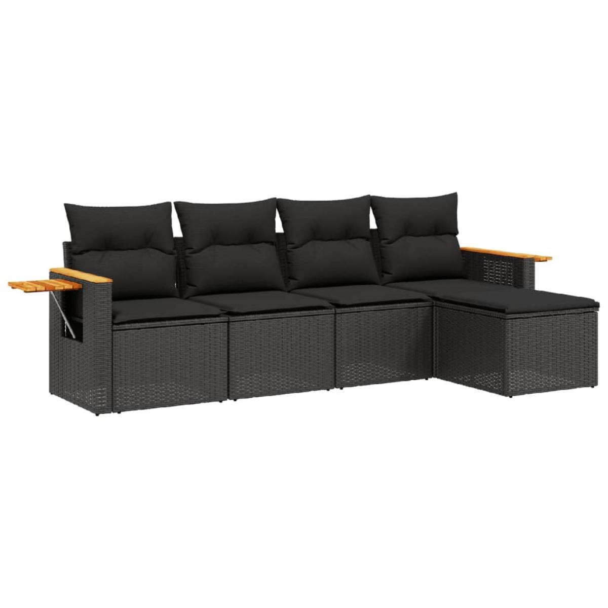 Set de muebles de jardín 5 pzas y cojines ratán sintético negro