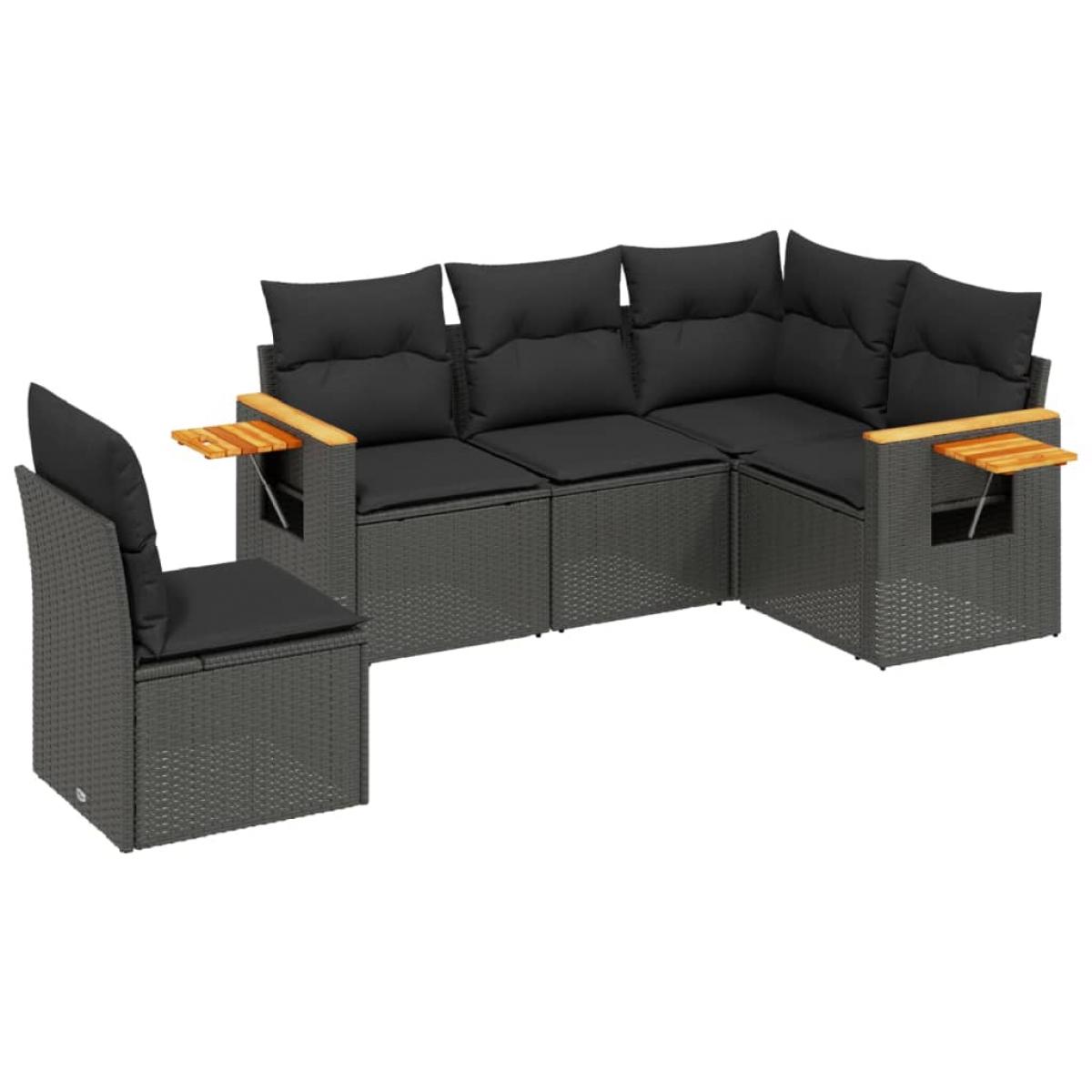 Set de muebles de jardín 5 pzas y cojines ratán sintético negro