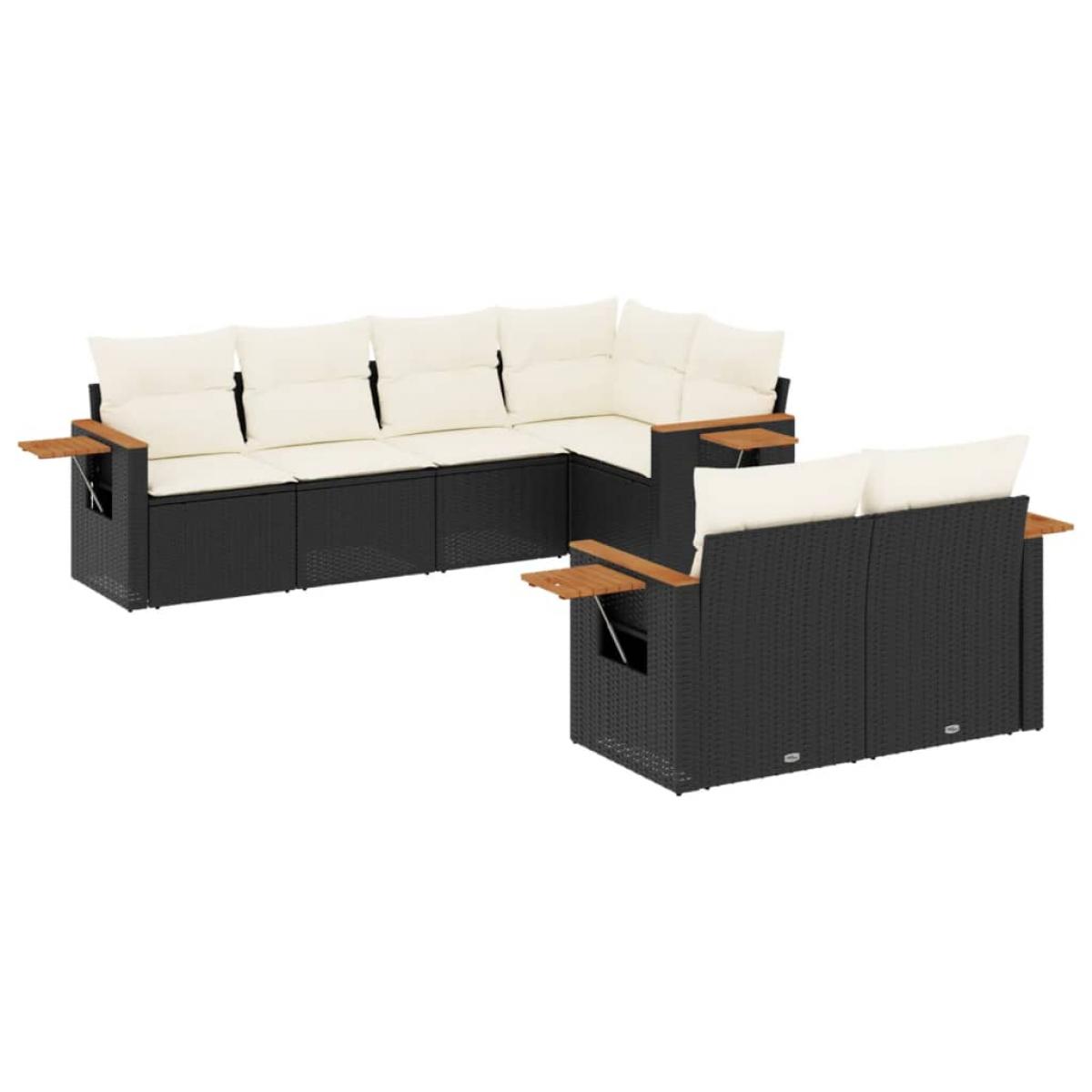 Set de comedor de jardín 7 pzas y cojines ratán sintético negro