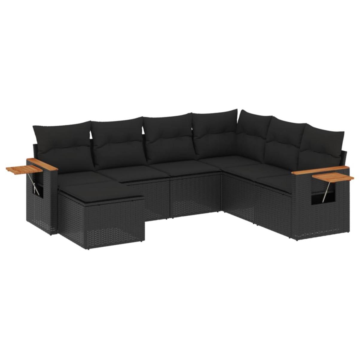 Set de comedor de jardín 7 pzas y cojines ratán sintético negro