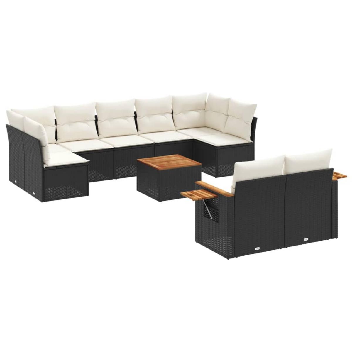 Set de sofás de jardín 10 pzas cojines ratán sintético negro