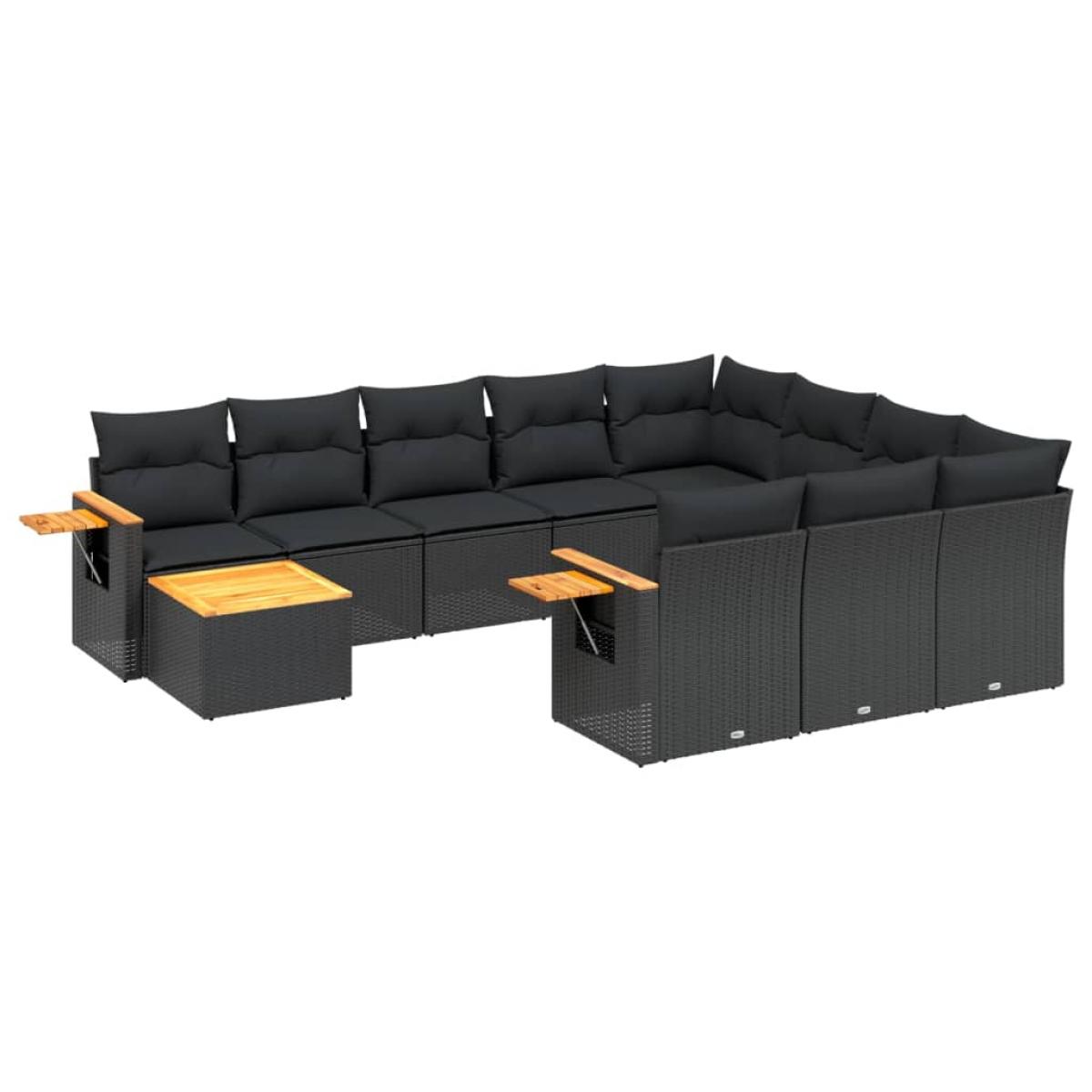 Set de sofás de jardín 11 pzas y cojines ratán sintético negro