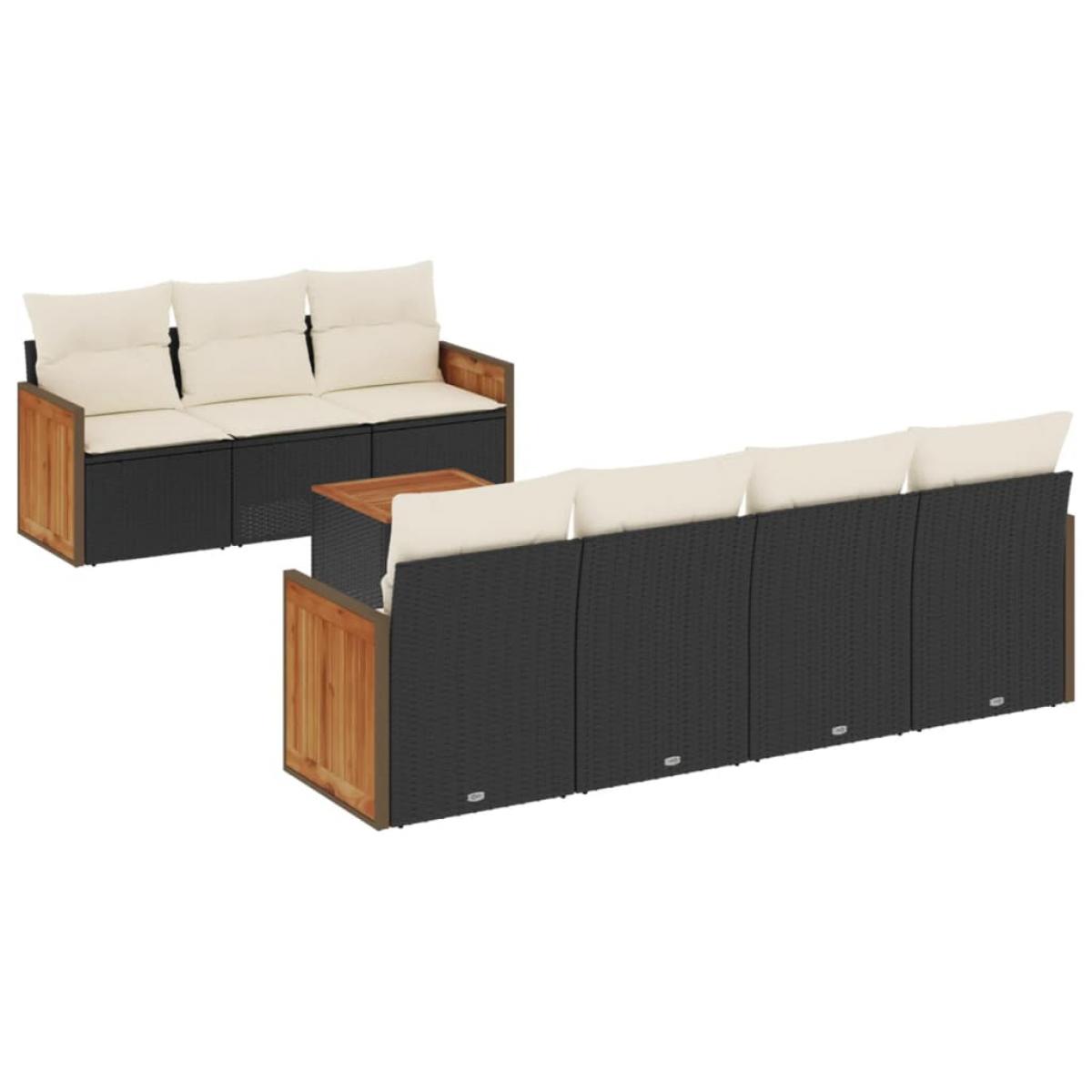 Set de sofás de jardín 8 piezas y cojines ratán sintético negro