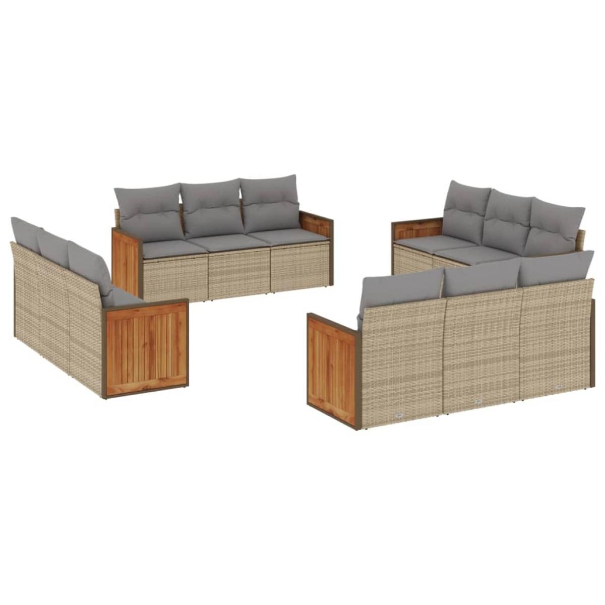 Set de sofás de jardín 12 pzas y cojines ratán sintético marrón