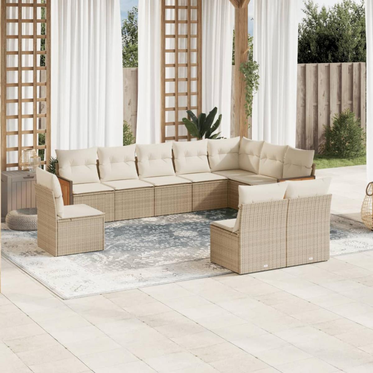 Juego de sofás jardín con cojines beige 10 pzas ratán sintético