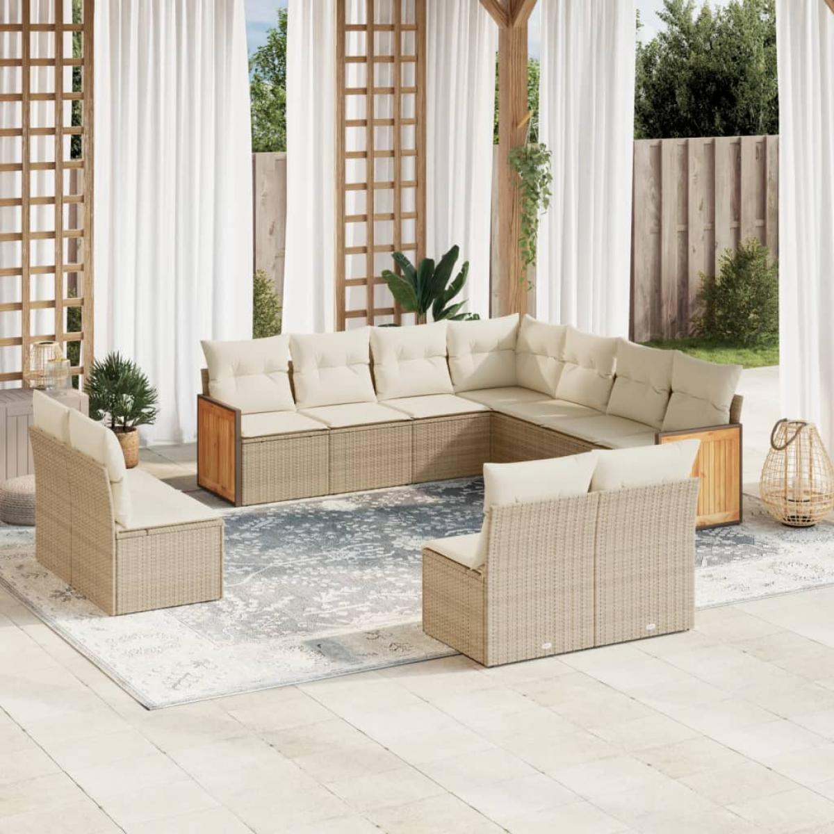 Set de sofás de jardín 11pzas con cojines ratán sintético beige