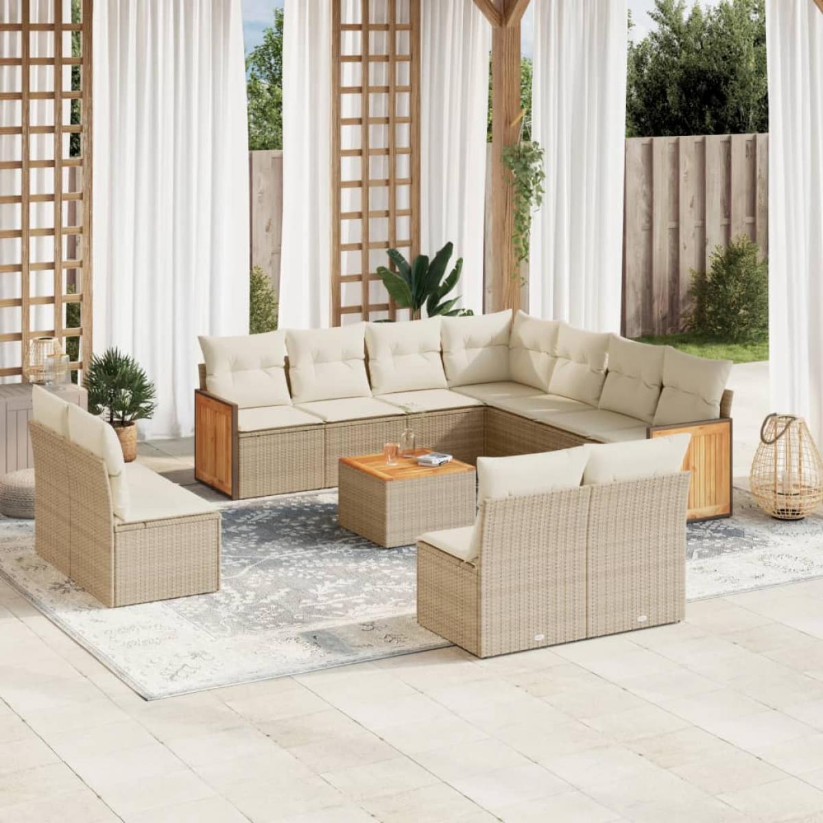 Set de sofás de jardín 12 pzas y cojines ratán sintético marrón