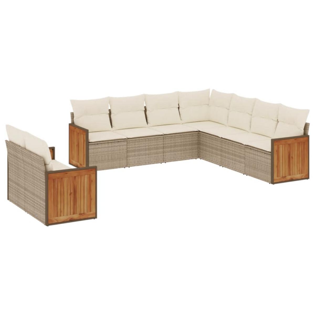 Set de sofás de jardín 9 pzas con cojines ratán sintético beige
