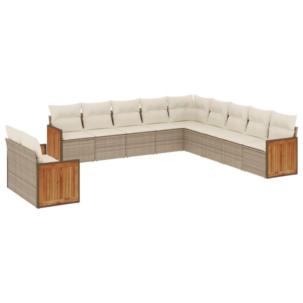 Set de sofás de jardín 11pzas con cojines ratán sintético beige