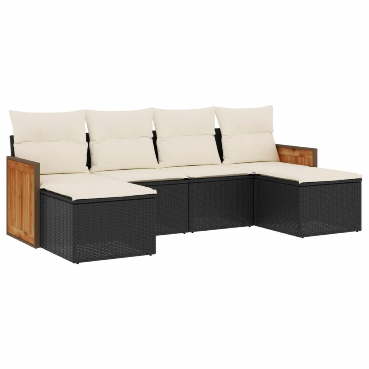 Set de sofás de jardín 6 piezas y cojines ratán sintético negro