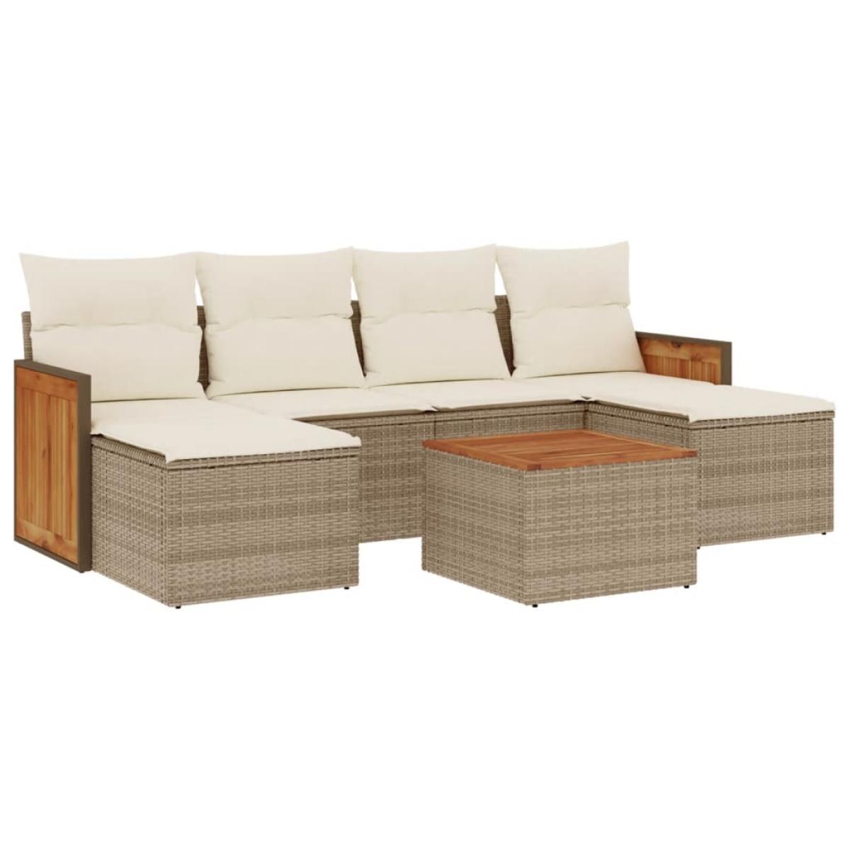 Set sofás de jardín 7 piezas y cojines ratán sintético beige