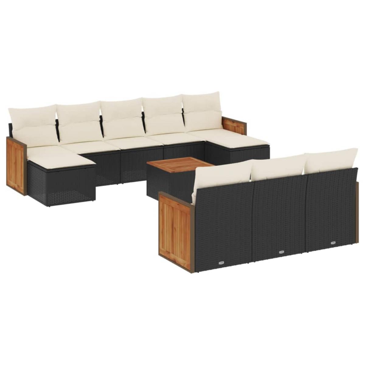 Set de sofás de jardín 11 pzas y cojines ratán sintético negro