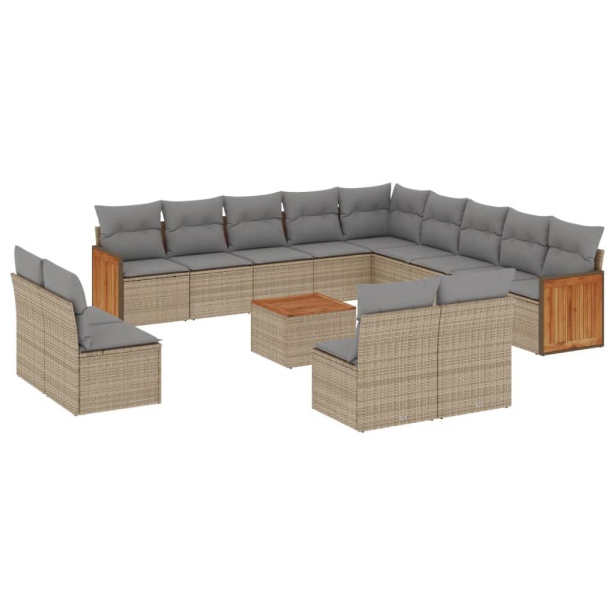Set sofás de jardín 14 pzas con cojines ratán sintético beige