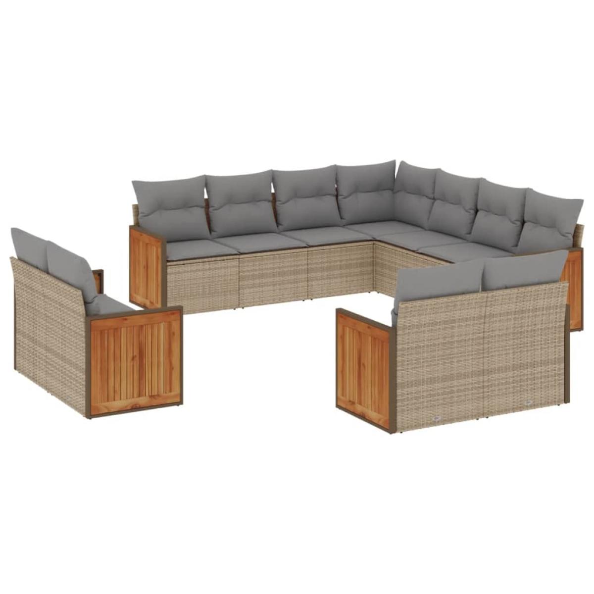 Set de sofás de jardín 11pzas con cojines ratán sintético beige