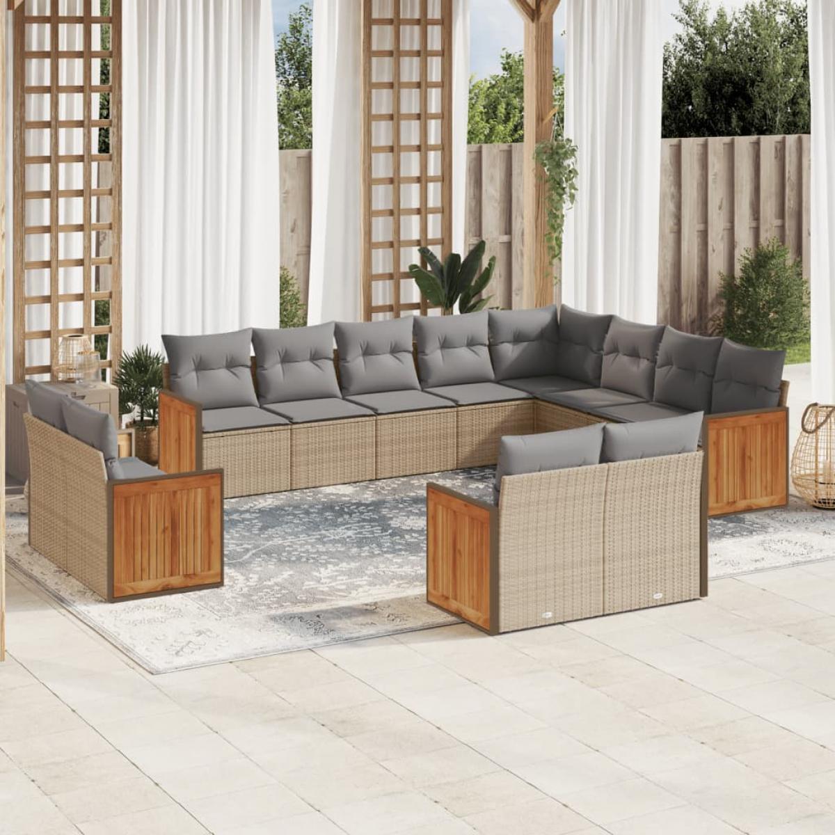 Set de sofás de jardín 12 pzas y cojines ratán sintético marrón