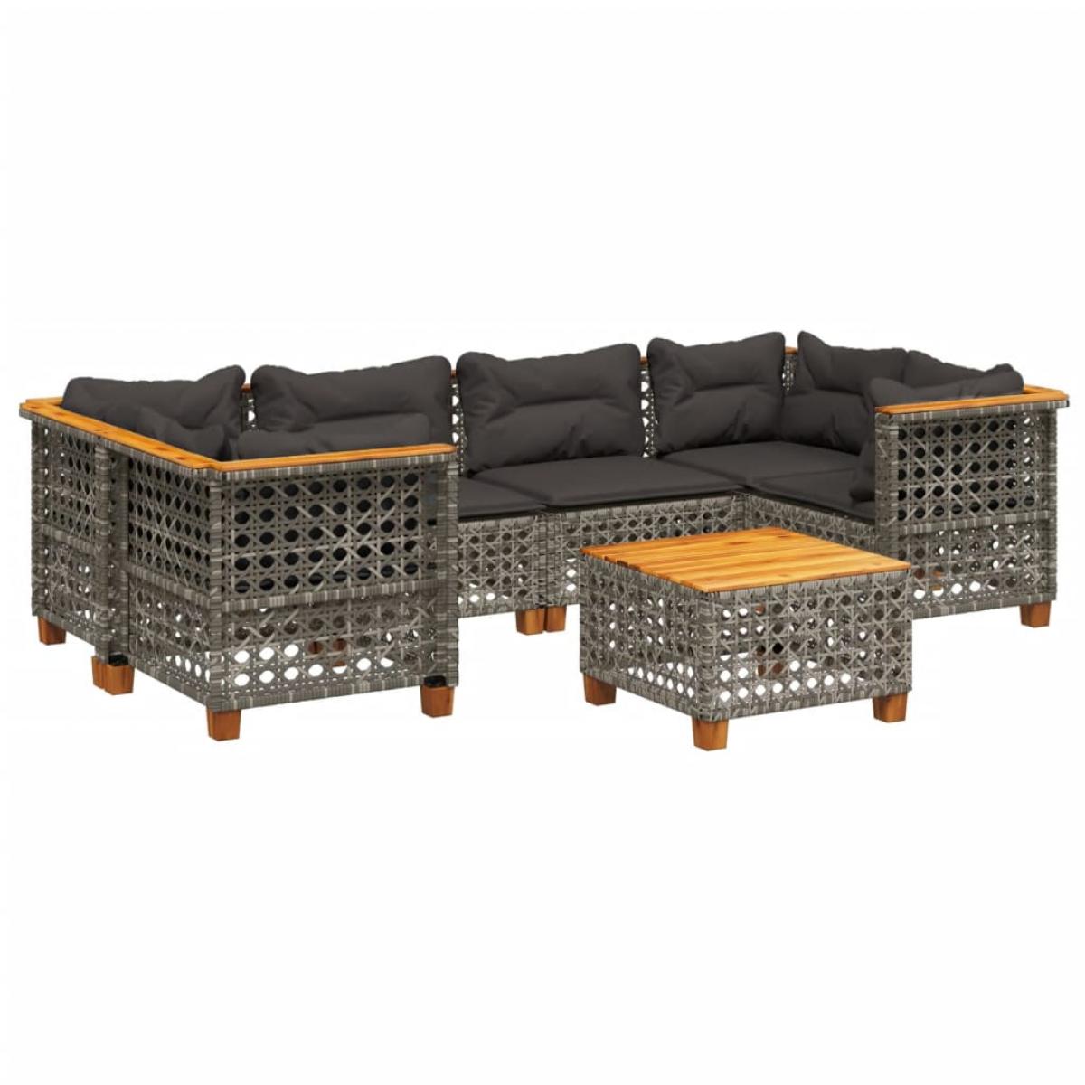 Set de sofás de jardín 7 pzas con cojines ratán sintético gris