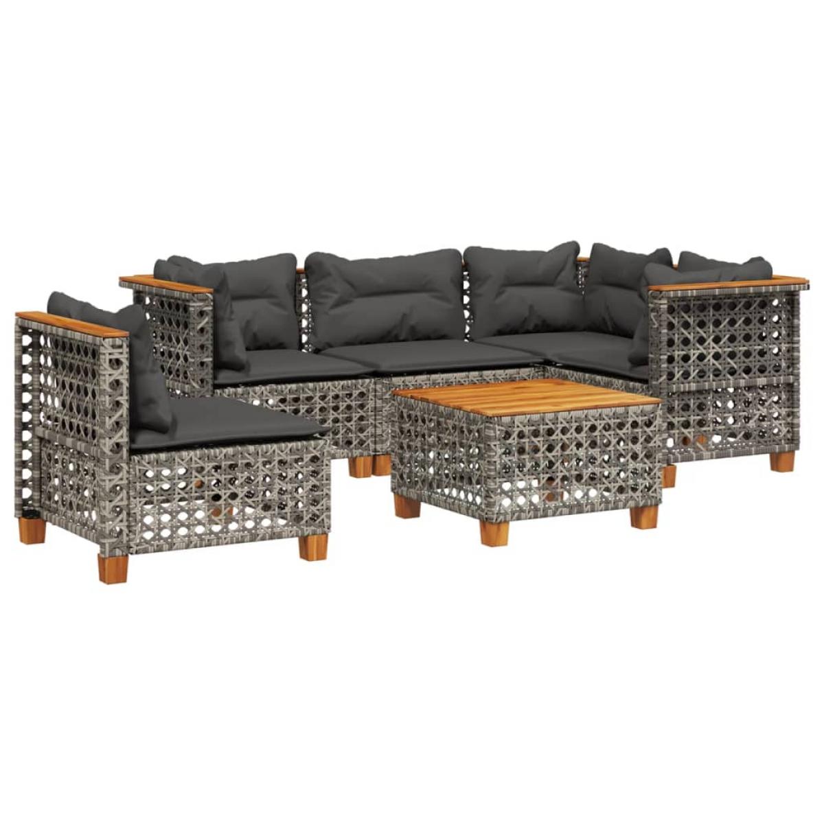 Set de muebles de jardín 6 pzas y cojines ratán sintético gris