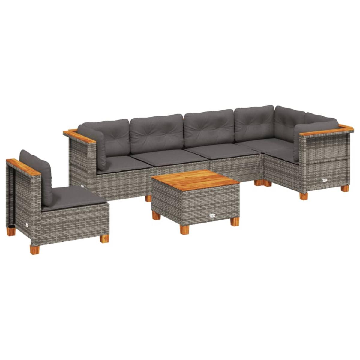 Set de sofás de jardín 7 pzas con cojines ratán sintético gris