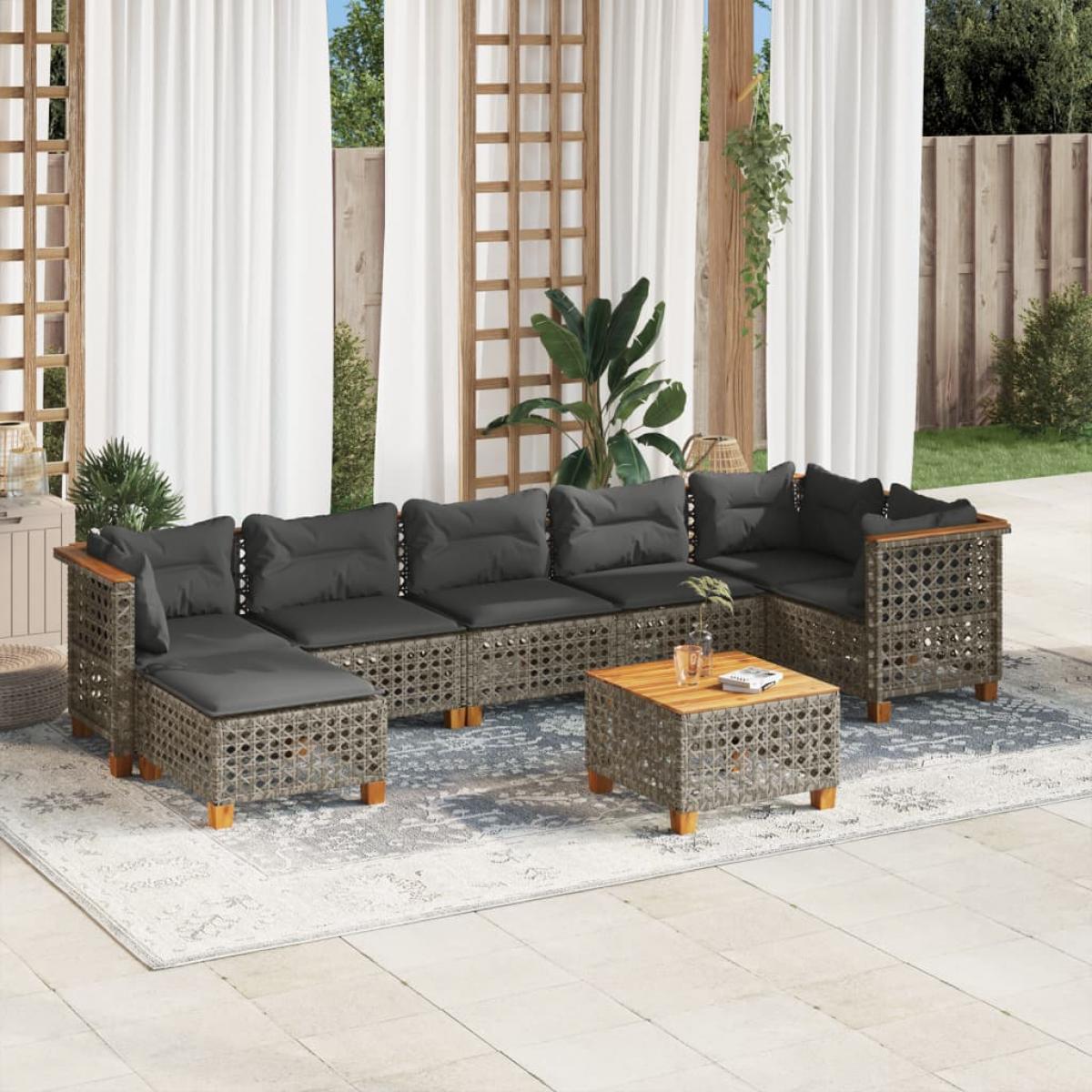 Set de sofás de jardín y cojines 8 piezas ratán sintético gris