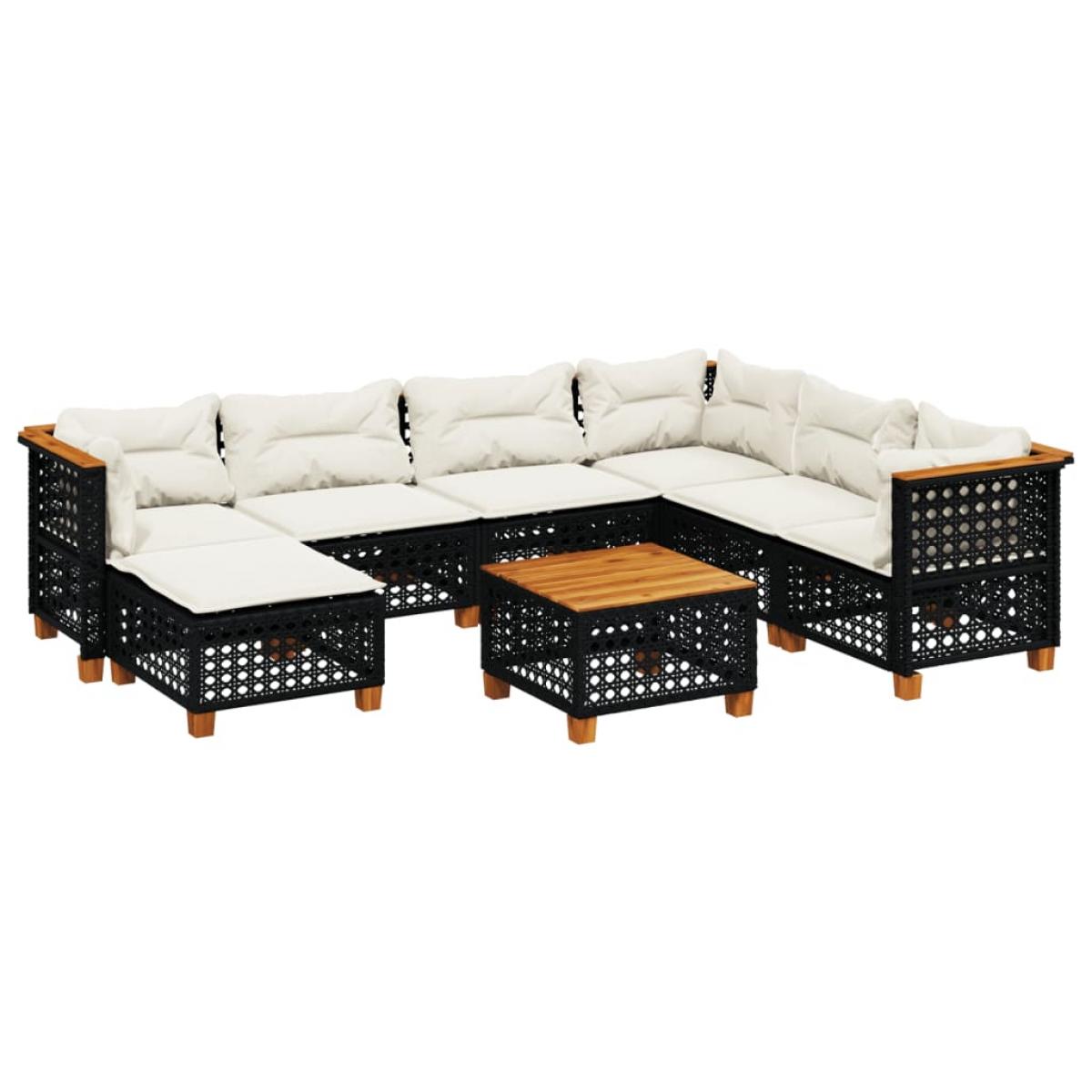 Set de sofás de jardín 8 piezas y cojines ratán sintético negro