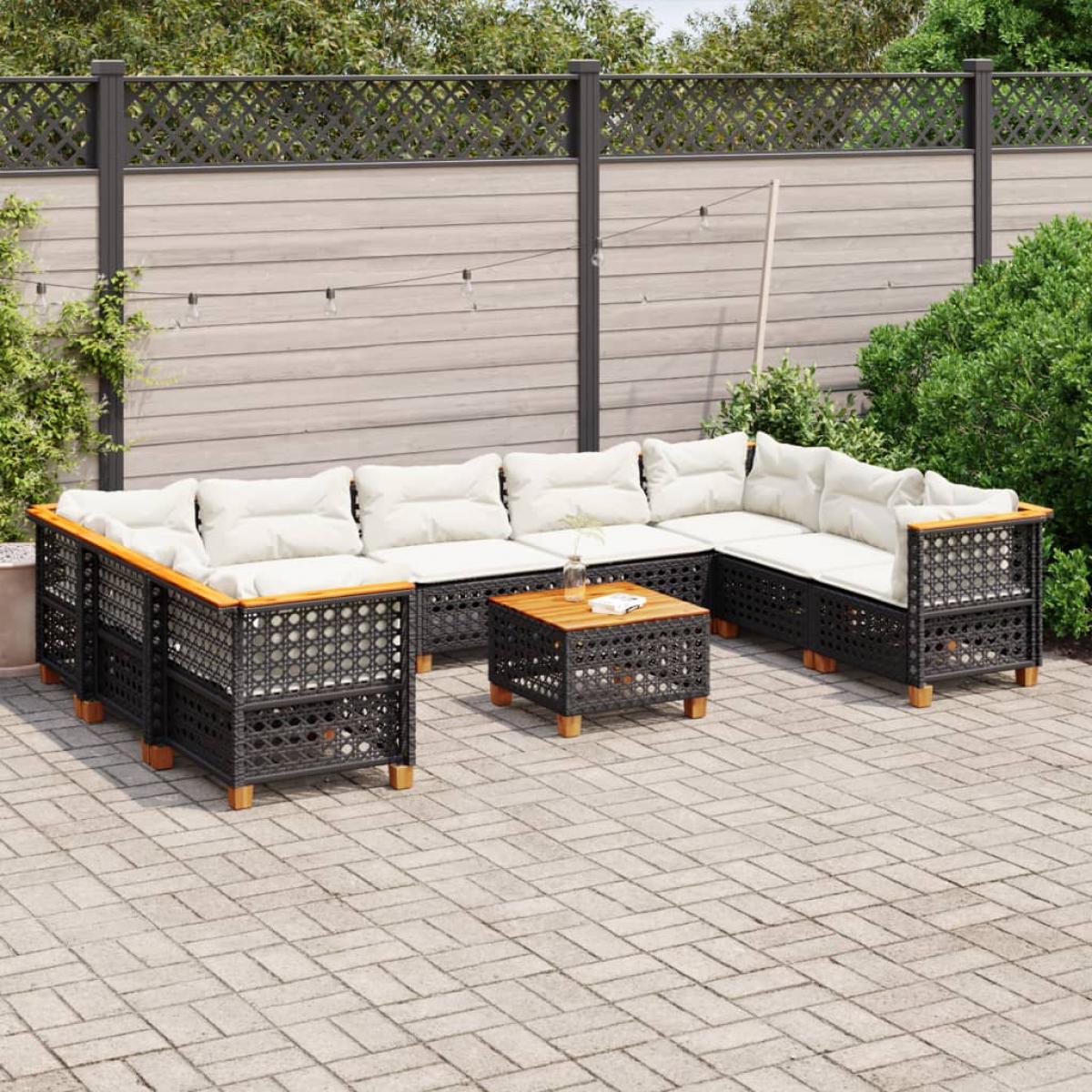 Set de sofás de jardín 10 pzas cojines ratán sintético negro