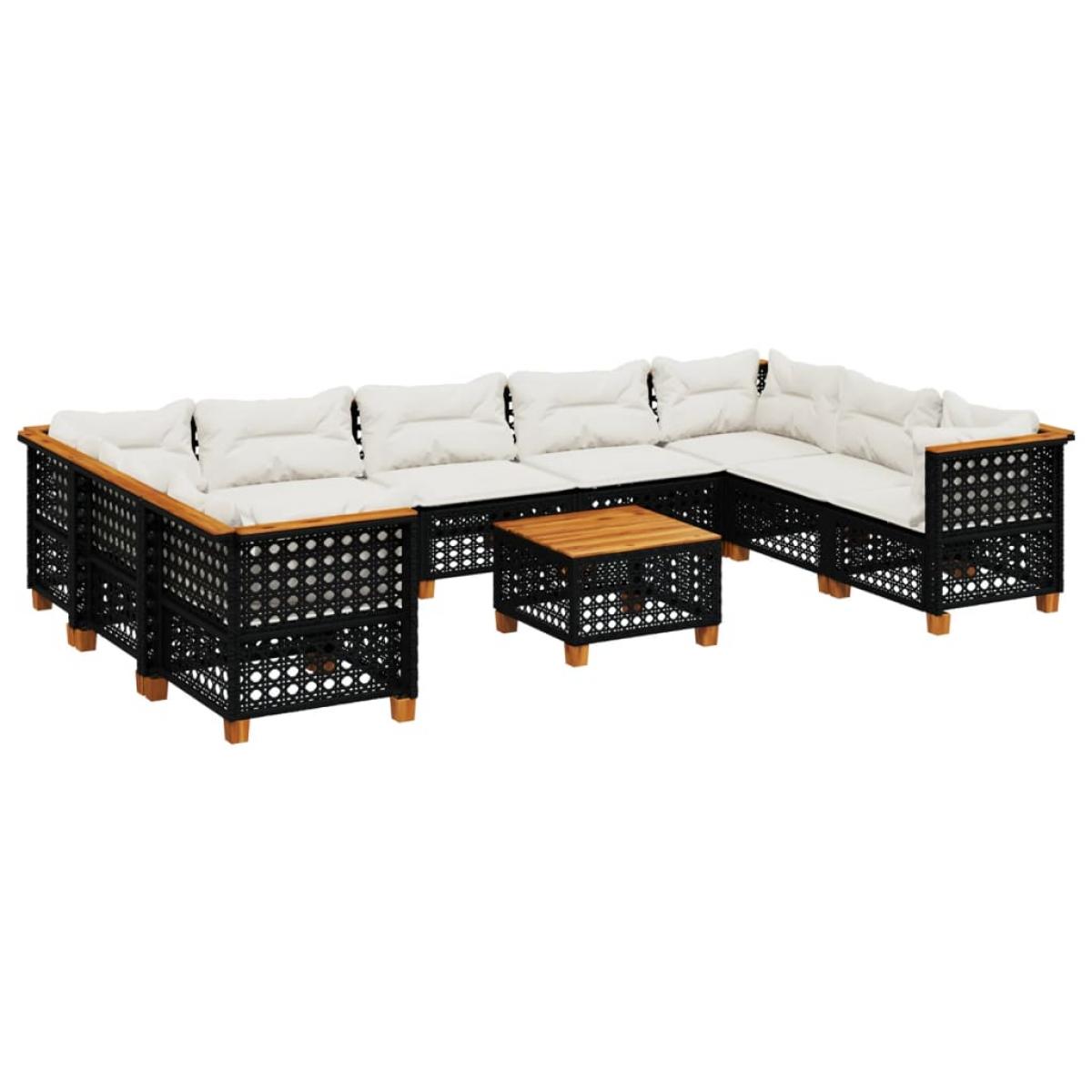 Set de sofás de jardín 10 pzas cojines ratán sintético negro