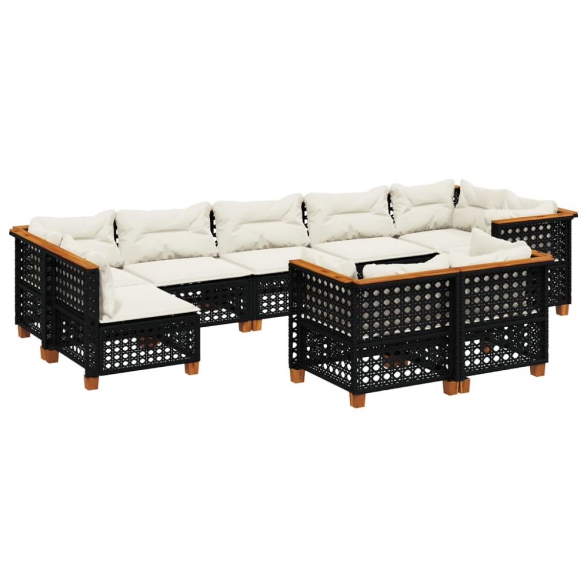 Set de sofás de jardín 8 piezas y cojines ratán sintético negro