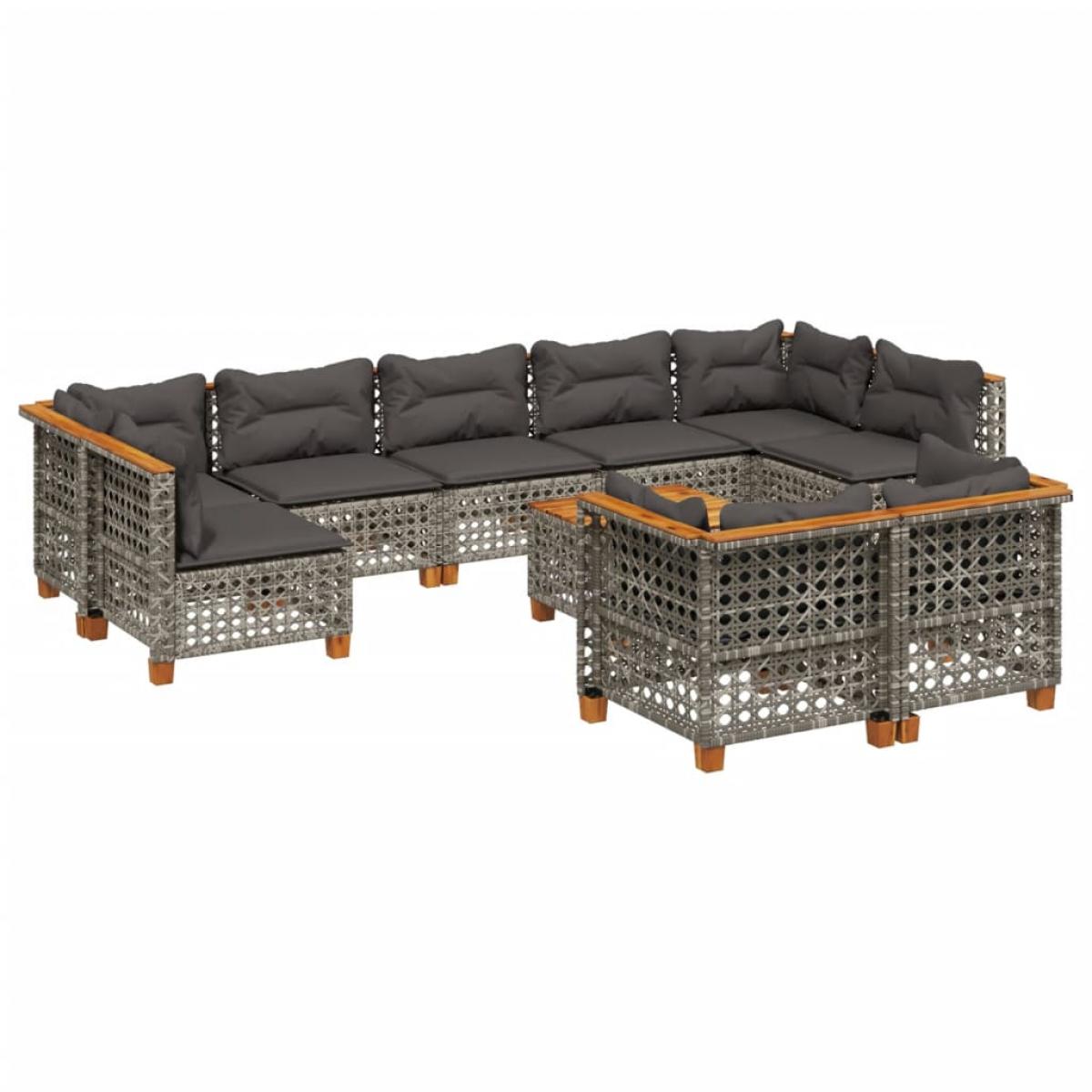 Set de sofás de jardín 10 pzas con cojines ratán sintético gris