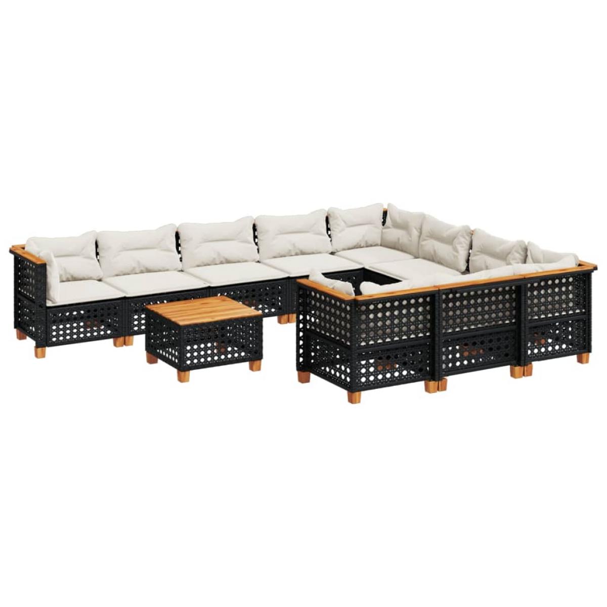Set de sofás de jardín 11 pzas y cojines ratán sintético negro