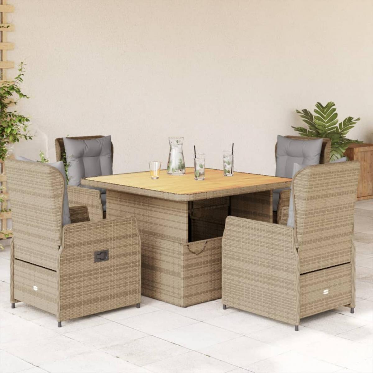 Set comedor de jardín 5 pzas con cojines ratán sintético beige