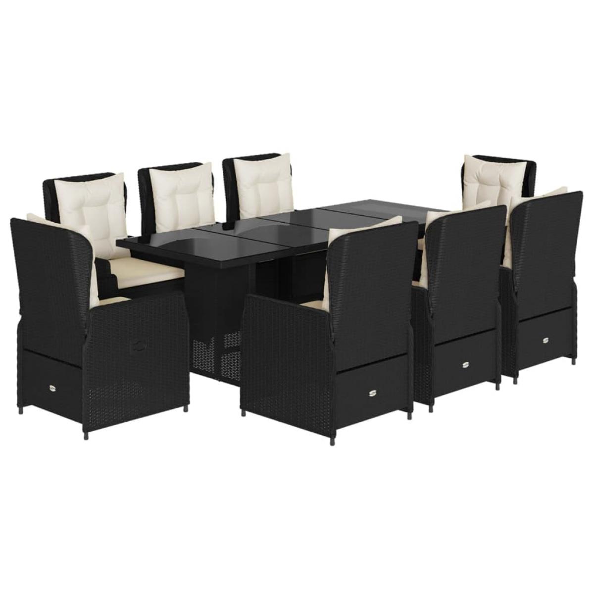 Set de comedor de jardín 9 pzas y cojines ratán sintético negro