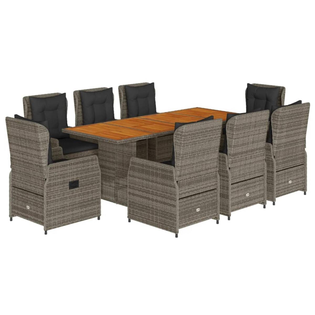 Set comedor jardín 9 pzas y cojines ratán sintético gris