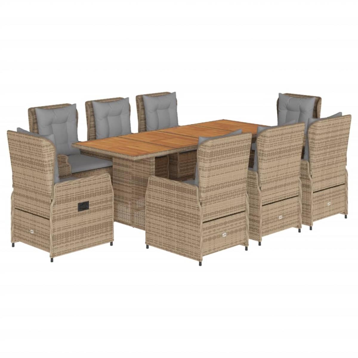 Set comedor de jardín 9 pzas con cojines ratán sintético beige
