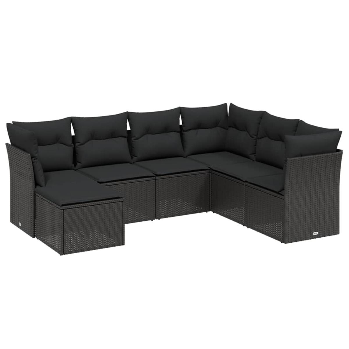 Set de comedor de jardín 7 pzas y cojines ratán sintético negro
