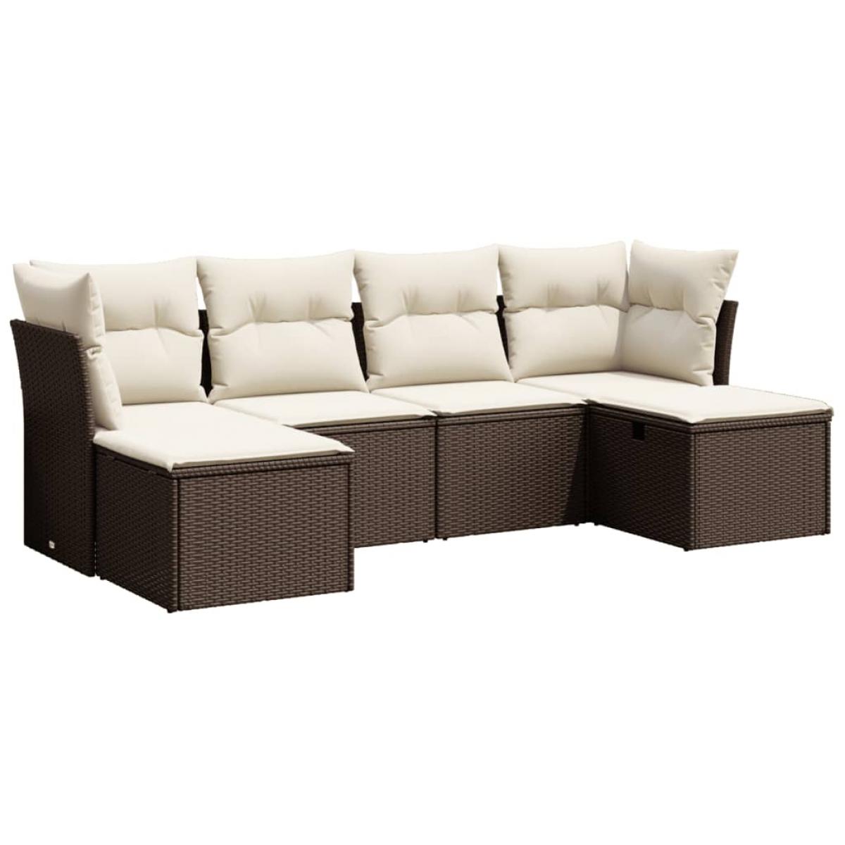 Set sofás de jardín 6 piezas y cojines ratán sintético marrón