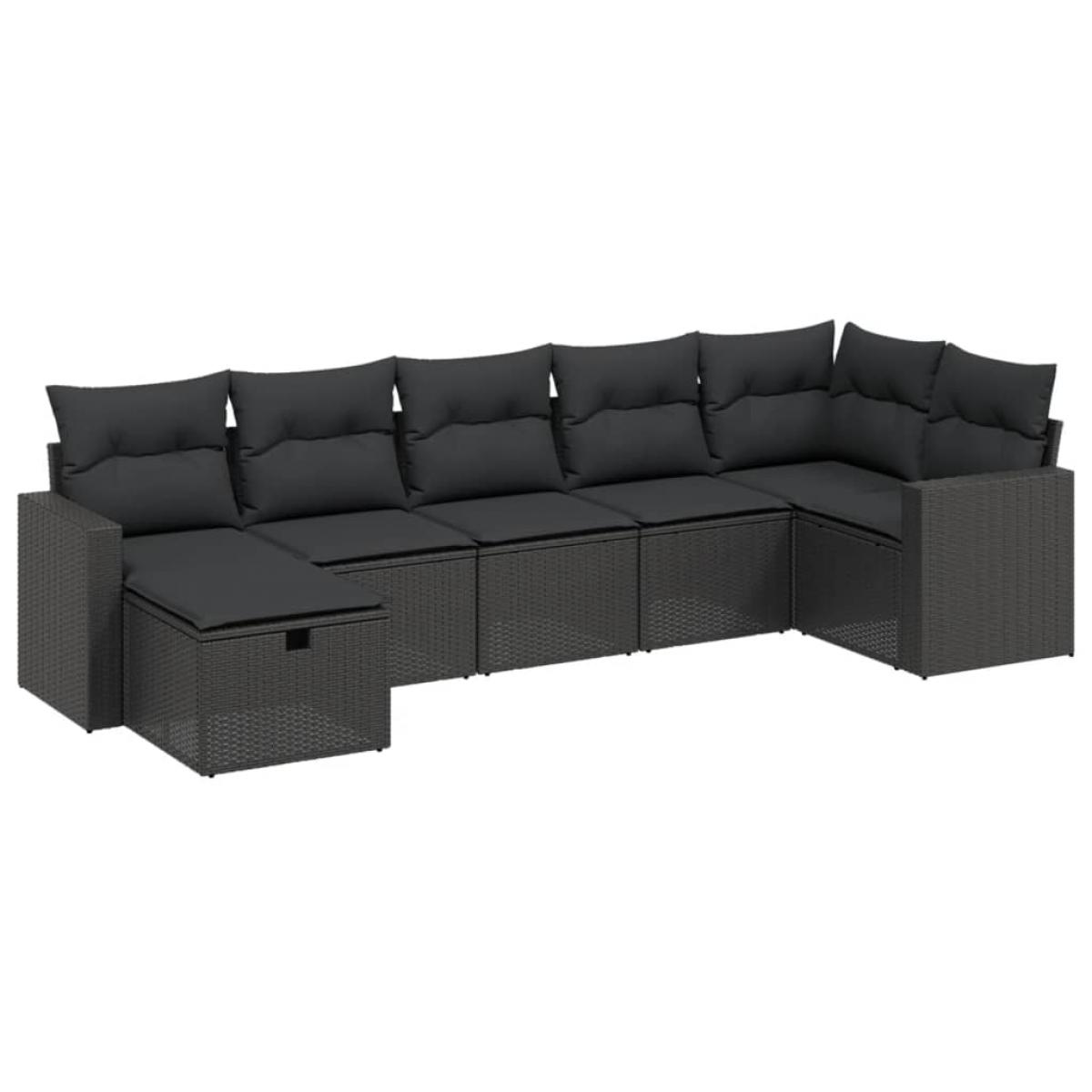 Set de comedor de jardín 7 pzas y cojines ratán sintético negro