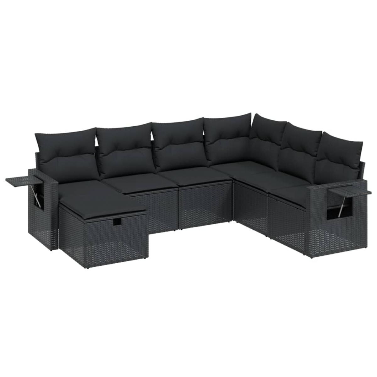 Set de comedor de jardín 7 pzas y cojines ratán sintético negro