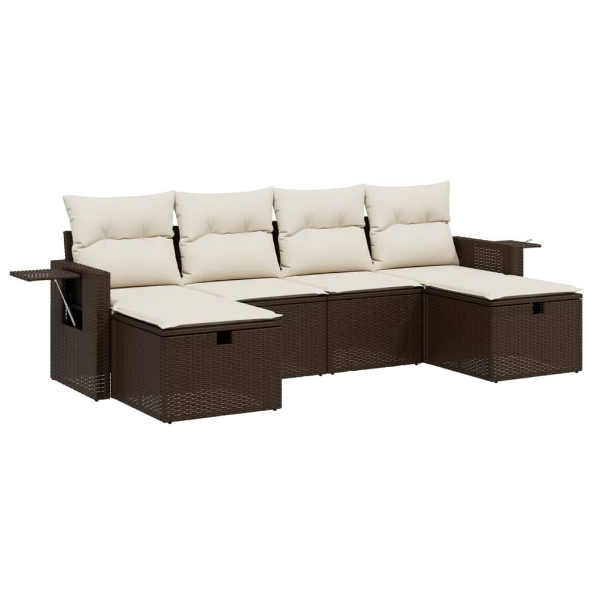 Set sofás de jardín 6 piezas y cojines ratán sintético marrón